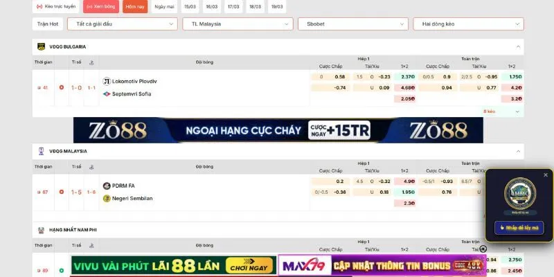 Bảng tỷ lệ kèo nhà cái trực tuyến luôn được cập nhật liên tục 24/7